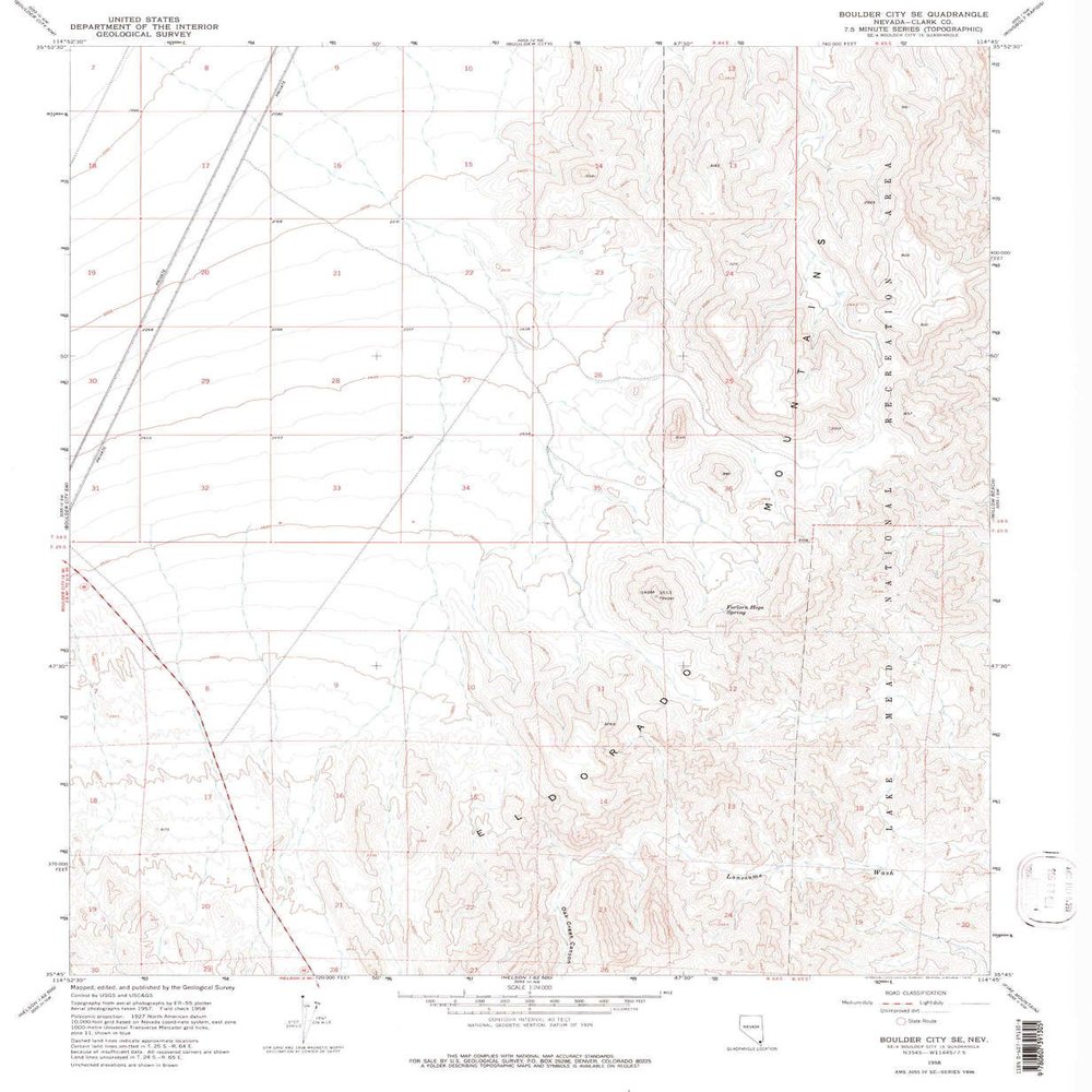 YellowMaps Boulder City SE NV topo map, 1:24000 Scale, 7.5 X 7.5 Minute, Historical, 1958, Updated 1976, 26.7 x 22 in - Polypropylene