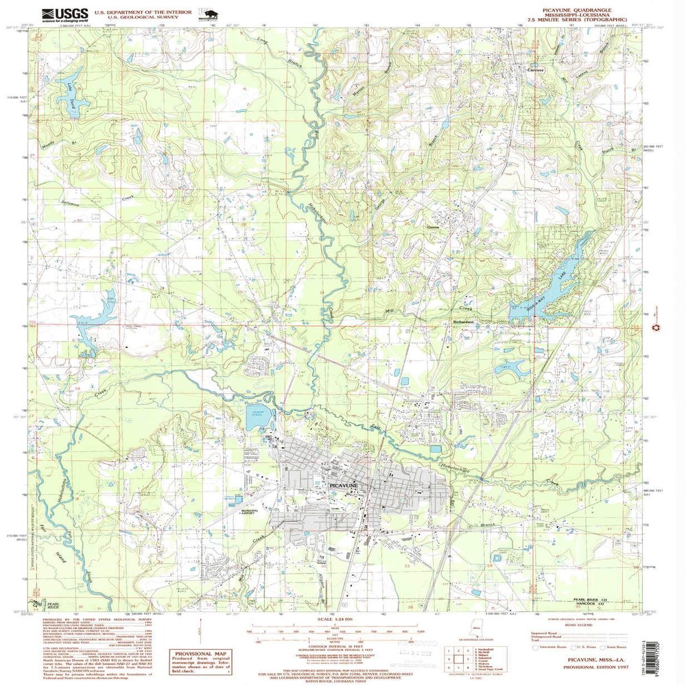 YellowMaps Picayune MS topo map, 1:24000 Scale, 7.5 X 7.5 Minute, Historical, 1997, Updated 1999, 26.7 x 22 in - Tyvek