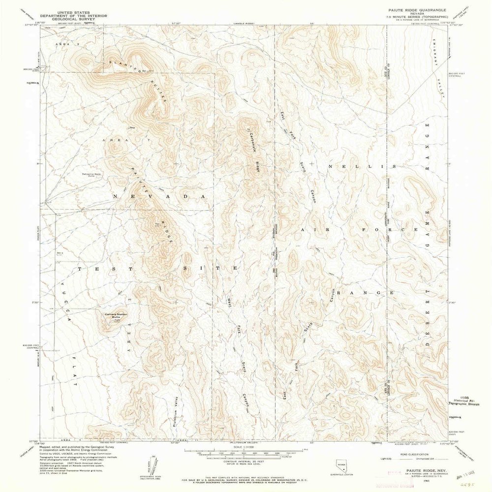 YellowMaps Paiute Ridge NV topo map, 1:24000 Scale, 7.5 X 7.5 Minute, Historical, 1961, Updated 1962, 26.9 x 22 in - Polypropylene
