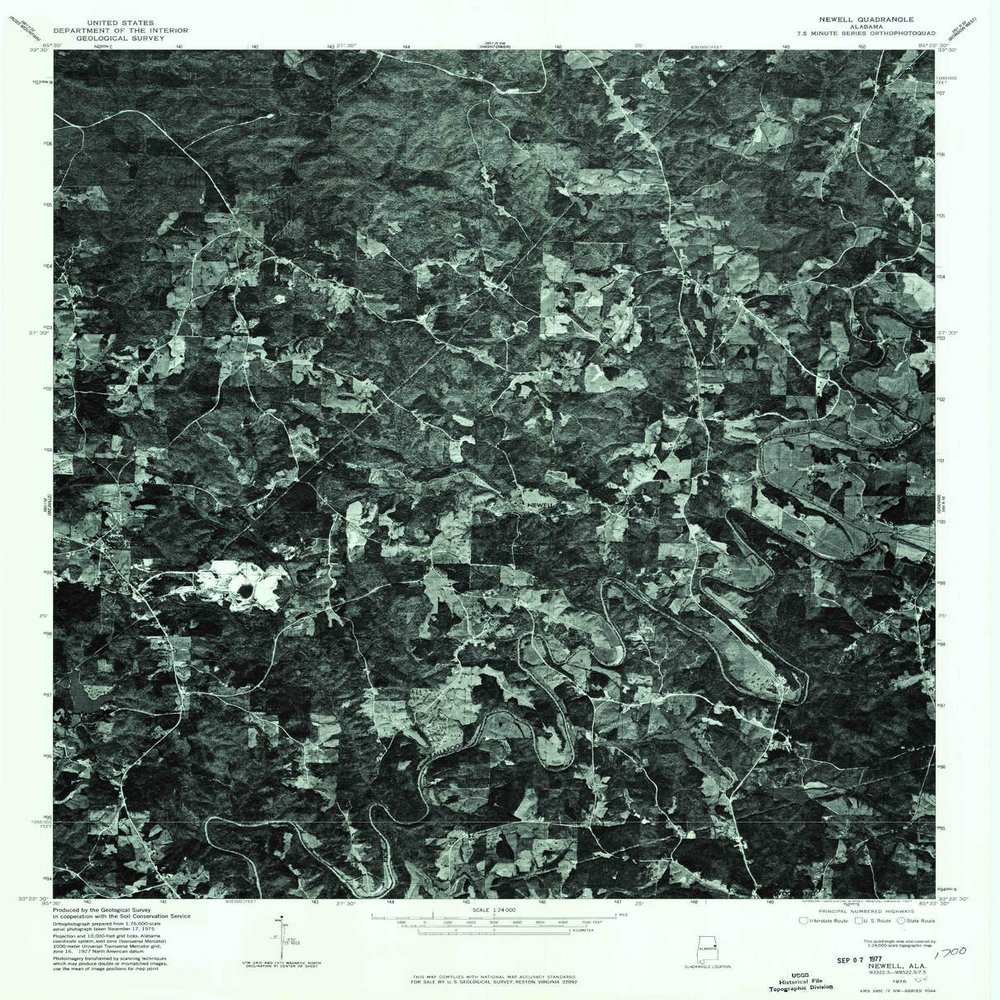 Newell AL topo map, 1:24000 Scale, 7.5 X 7.5 Minute, Historical, 1975, Updated 1977, 26.8 x 21.6 in - Polypropylene