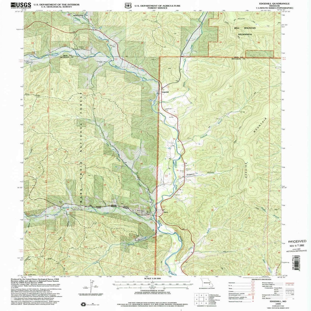 YellowMaps Edgehill MO topo map, 1:24000 Scale, 7.5 X 7.5 Minute, Historical, 1999, Updated 2002, 26.8 x 21.9 in - Tyvek
