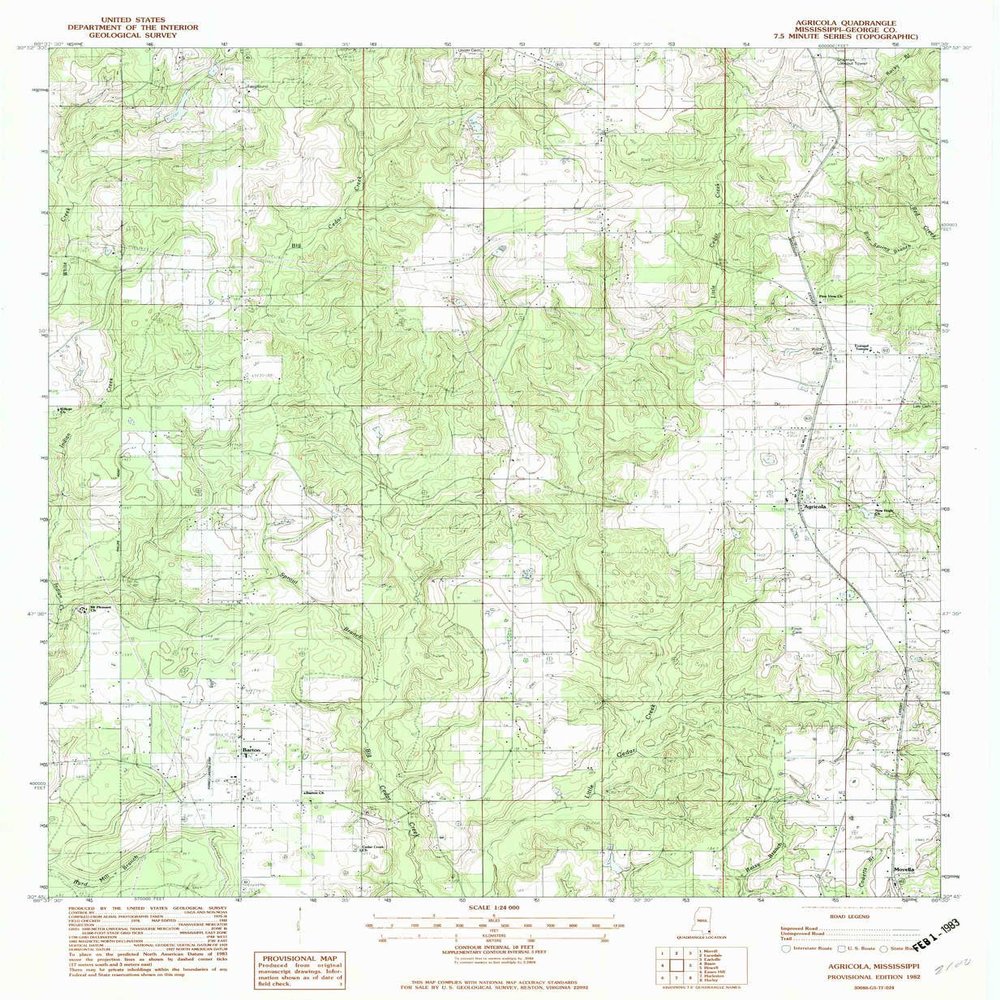 YellowMaps Agricola MS topo map, 1:24000 Scale, 7.5 X 7.5 Minute, Historical, 1982, Updated 1982, 26.8 x 22 in - Polypropylene