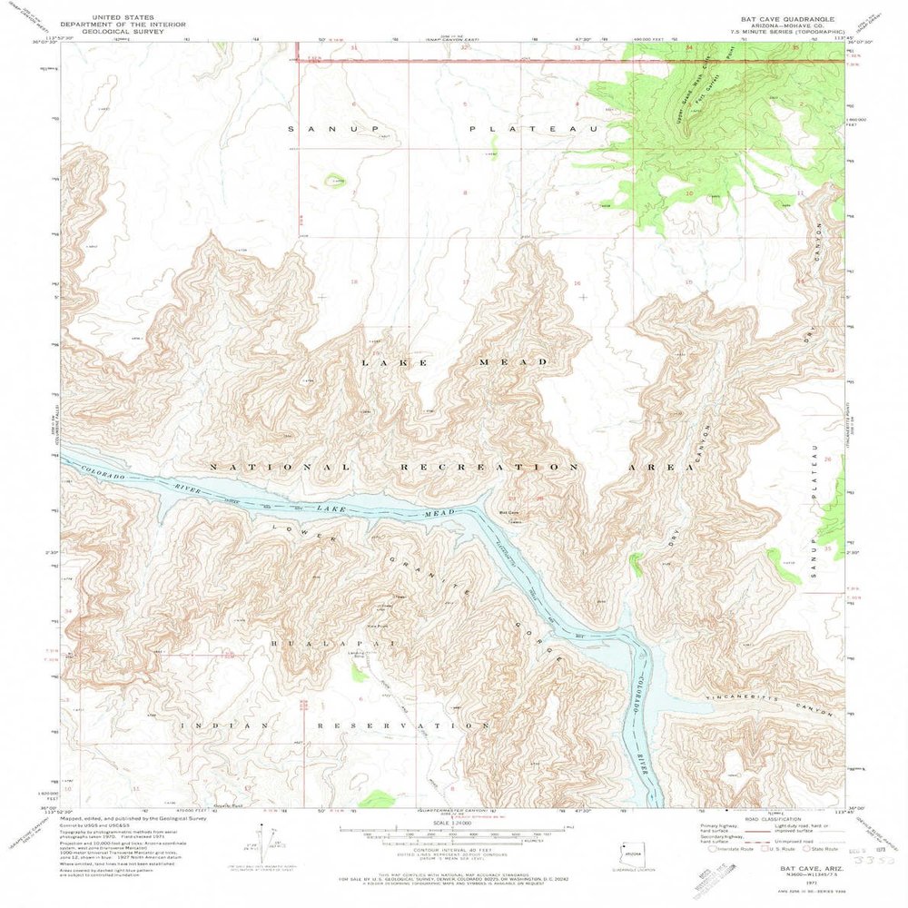 YellowMaps Bat Cave AZ topo map, 1:24000 Scale, 7.5 X 7.5 Minute, Historical, 1971, Updated 1973, 27 x 21.4 in - Polypropylene