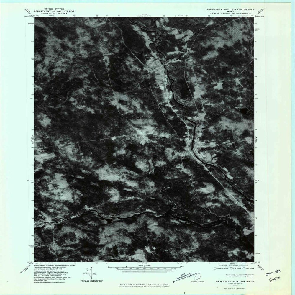 YellowMaps Brownville Junction ME topo map, 1:24000 Scale, 7.5 X 7.5 Minute, Historical, 1978, Updated 1981, 27.4 x 21.6 in - Polypropylene