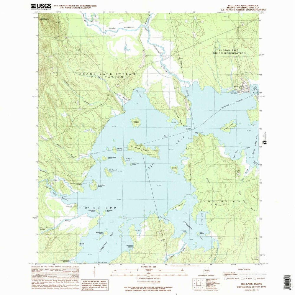 YellowMaps Big Lake ME topo map, 1:24000 Scale, 7.5 X 7.5 Minute, Historical, 1990, Updated 1990, 26.9 x 21.5 in - Polypropylene