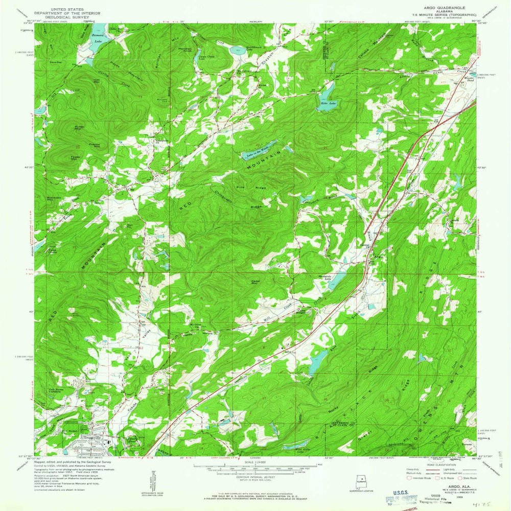 YellowMaps Argo AL topo map, 1:24000 Scale, 7.5 X 7.5 Minute, Historical, 1959, Updated 1960, 26.8 x 22 in - Polypropylene