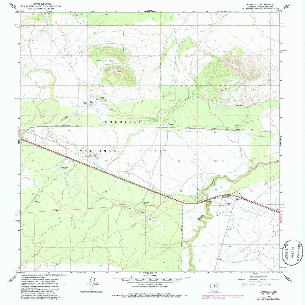 Angell AZ topo map, 1:24000 Scale, 7.5 X 7.5 Minute, Historical, 1968, Updated 1986, 26.8 x 22 in - Polypropylene