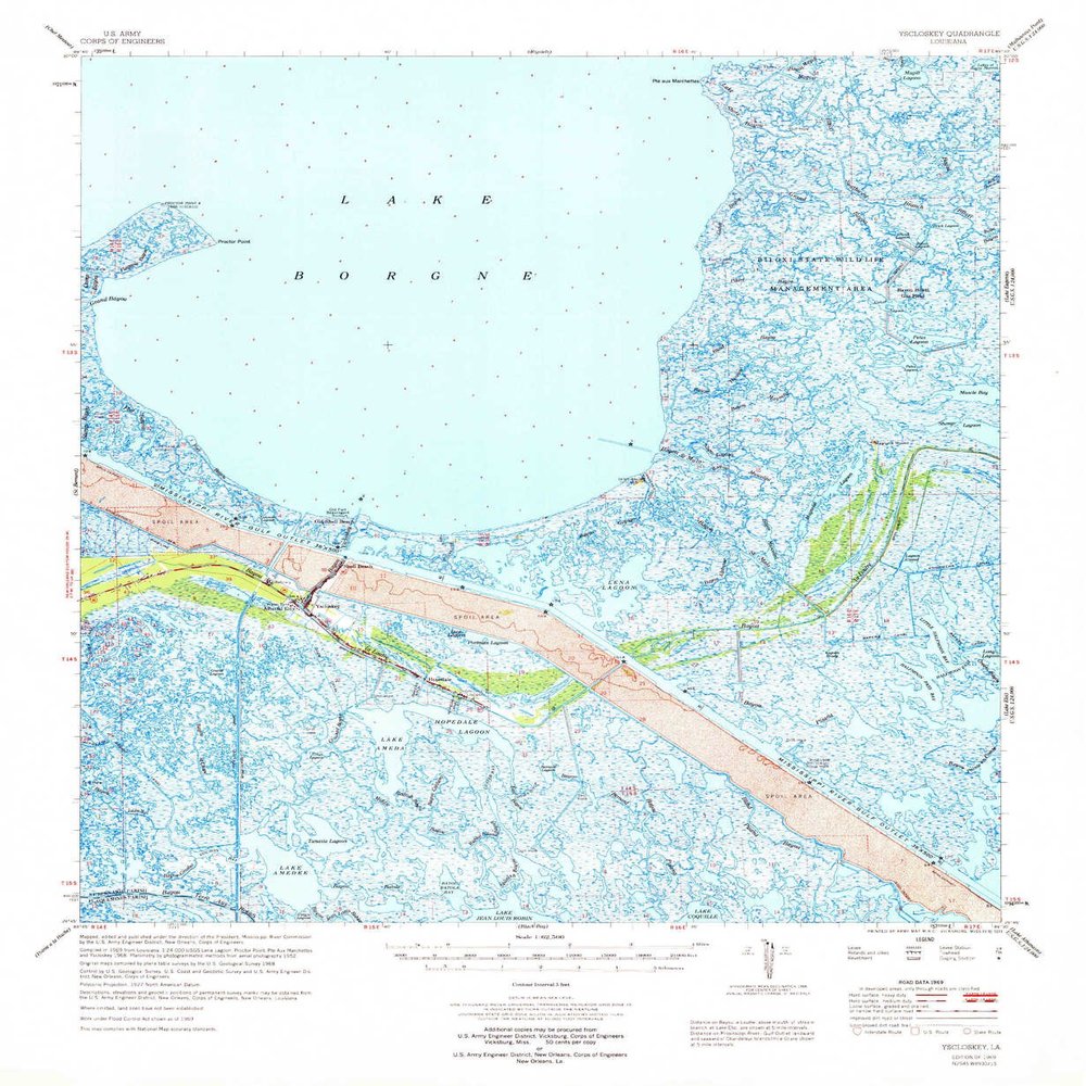 Yscloskey LA topo map, 1:62500 Scale, 15 X 15 Minute, Historical, 1969, 21.9 x 18 in - Polypropylene