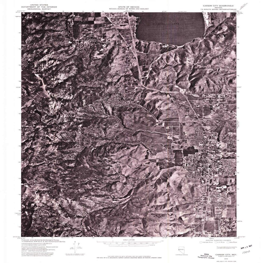 YellowMaps Carson City NV topo map, 1:24000 Scale, 7.5 X 7.5 Minute, Historical, 1974, Updated 1977, 26.7 x 21.7 in - Tyvek