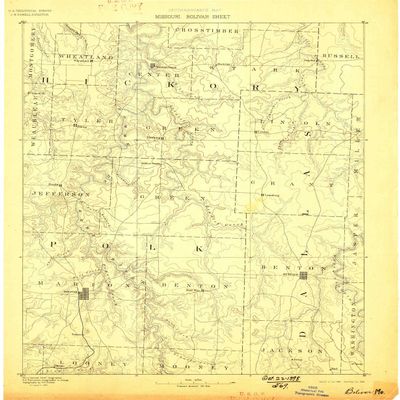YellowMaps Bolivar MO topo map, 1:125000 Scale, 30 X 30 Minute, Historical, 1892, Updated 1898, 19.9 x 16.3 in - Tyvek