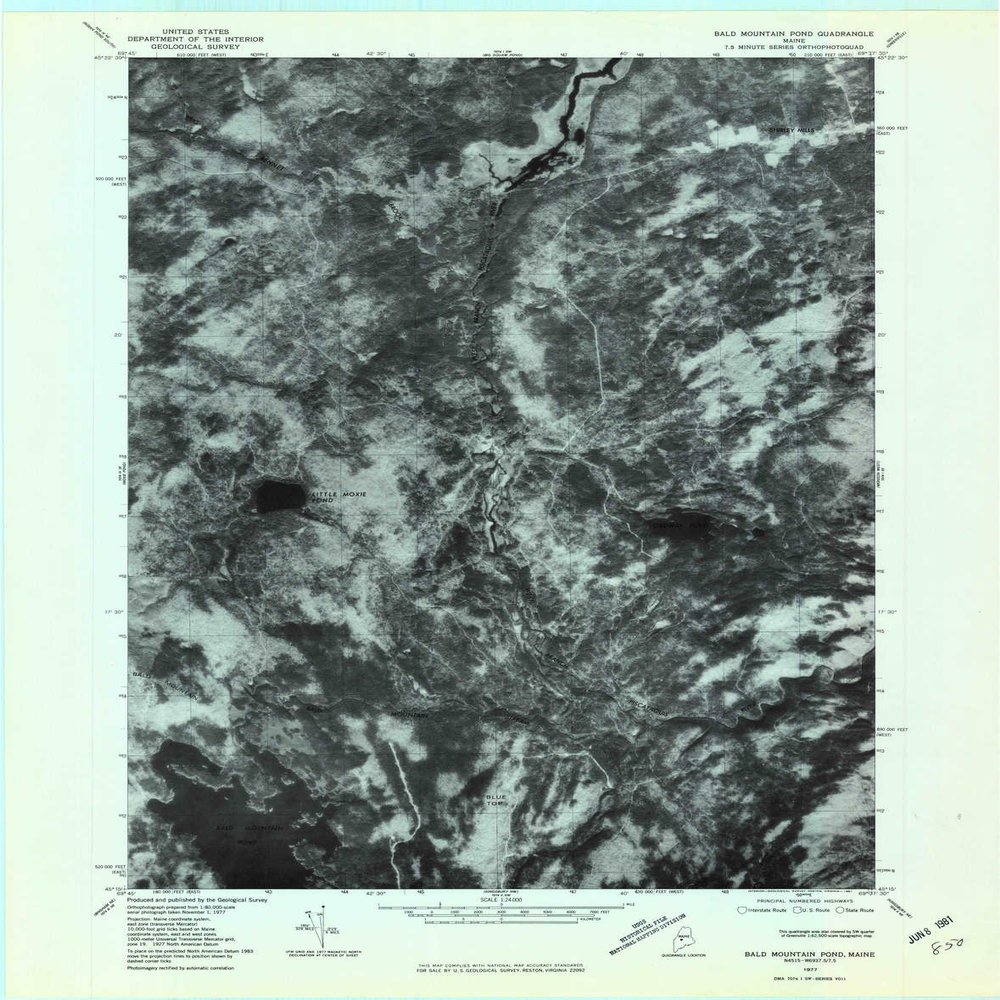 YellowMaps Bald Mountain Pond ME topo map, 1:24000 Scale, 7.5 X 7.5 Minute, Historical, 1977, Updated 1981, 27.4 x 21.5 in - Polypropylene