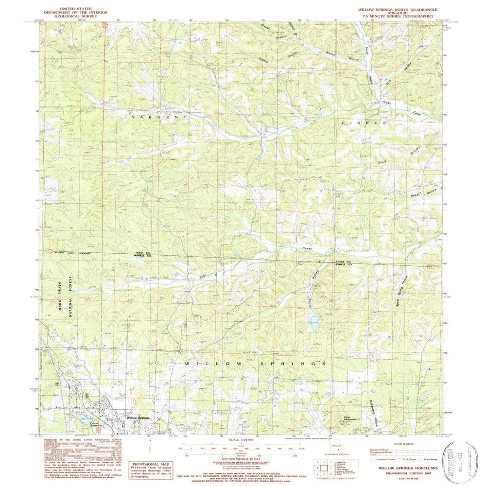 Willow Springs North MO topo map, 1:24000 Scale, 7.5 X 7.5 Minute, Historical, 1987, Updated 1987, 26.8 x 21.9 in - Tyvek