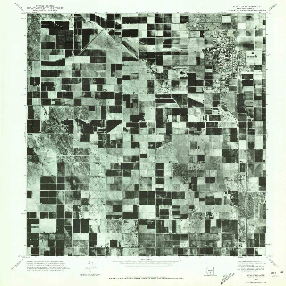 YellowMaps Coolidge AZ topo map, 1:24000 Scale, 7.5 X 7.5 Minute, Historical, 1971, Updated 1972, 26.8 x 23 in - Polypropylene