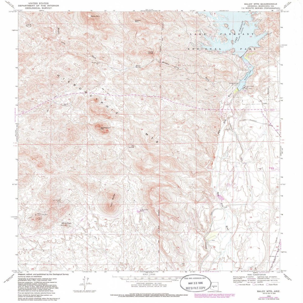 YellowMaps Baldy MTN AZ topo map, 1:24000 Scale, 7.5 X 7.5 Minute, Historical, 1964, Updated 1986, 26.6 x 22 in - Polypropylene