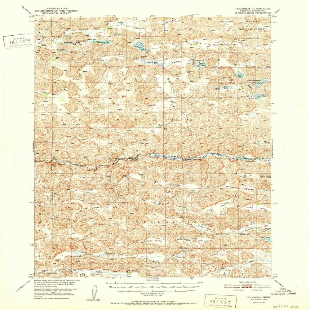 YellowMaps Doughboy NE topo map, 1:62500 Scale, 15 X 15 Minute, Historical, 1952, 20.8 x 16.9 in - Polypropylene