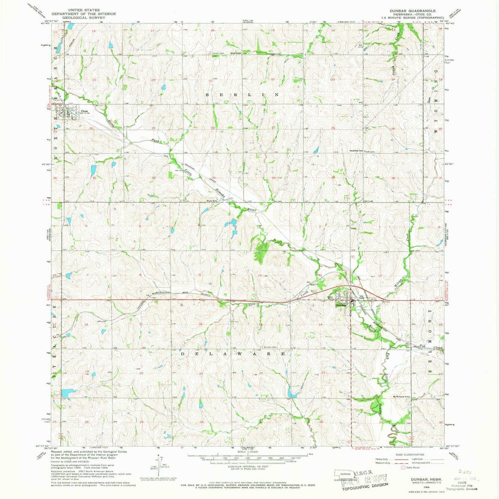 YellowMaps Dunbar NE topo map, 1:24000 Scale, 7.5 X 7.5 Minute, Historical, 1966, 26.9 x 22 in - Polypropylene