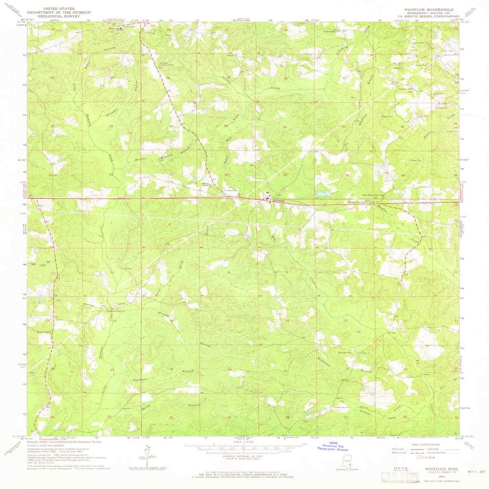 YellowMaps Whistler MS topo map, 1:24000 Scale, 7.5 X 7.5 Minute, Historical, 1964, Updated 1965, 26.8 x 22 in - Tyvek