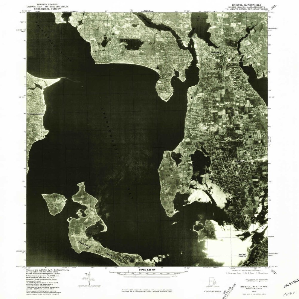 YellowMaps Bristol RI topo map, 1:25000 Scale, 7.5 X 7.5 Minute, Historical, 1975, Updated 1981, 25.7 x 20.3 in - Polypropylene