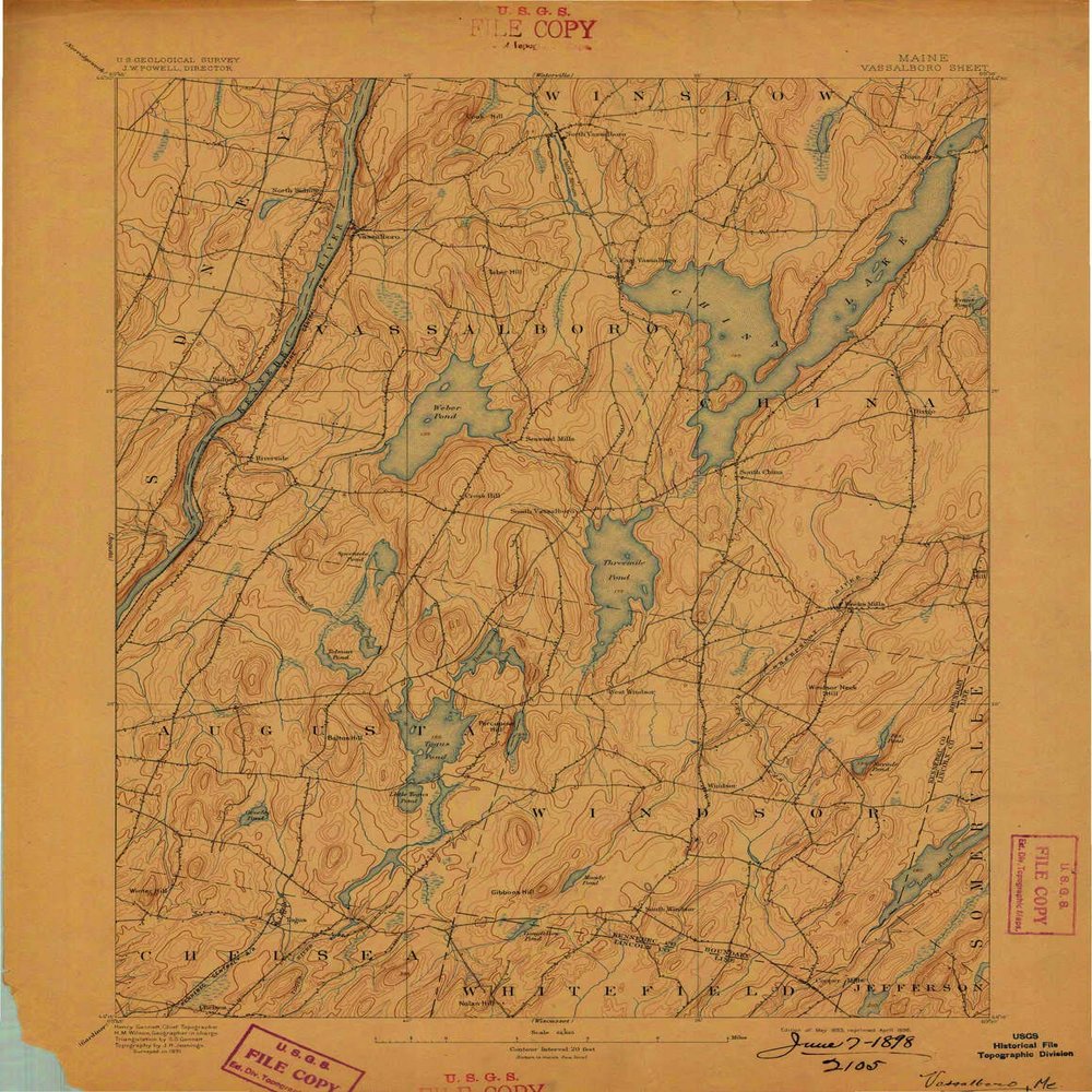 YellowMaps Vassalboro ME topo map, 1:62500 Scale, 15 X 15 Minute, Historical, 1893, Updated 1898, 20.3 x 15.7 in - Tyvek