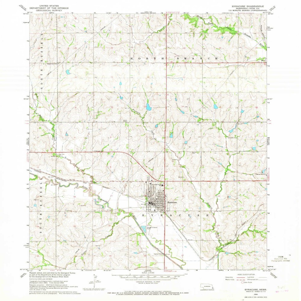 YellowMaps Syracuse NE topo map, 1:24000 Scale, 7.5 X 7.5 Minute, Historical, 1966, Updated 1968, 26.8 x 22 in - Polypropylene