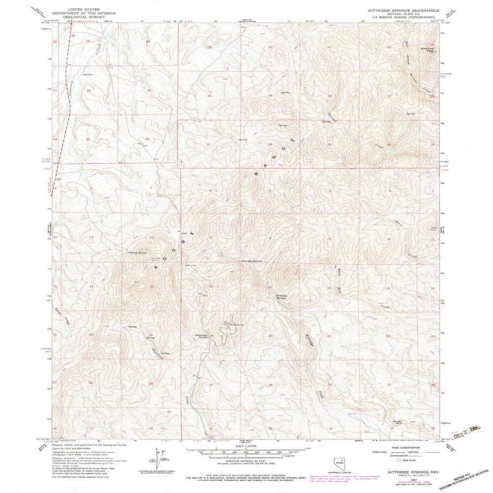 YellowMaps Kittridge Springs NV topo map, 1:24000 Scale, 7.5 X 7.5 Minute, Historical, 1962, Updated 1983, 27 x 22 in - Polypropylene