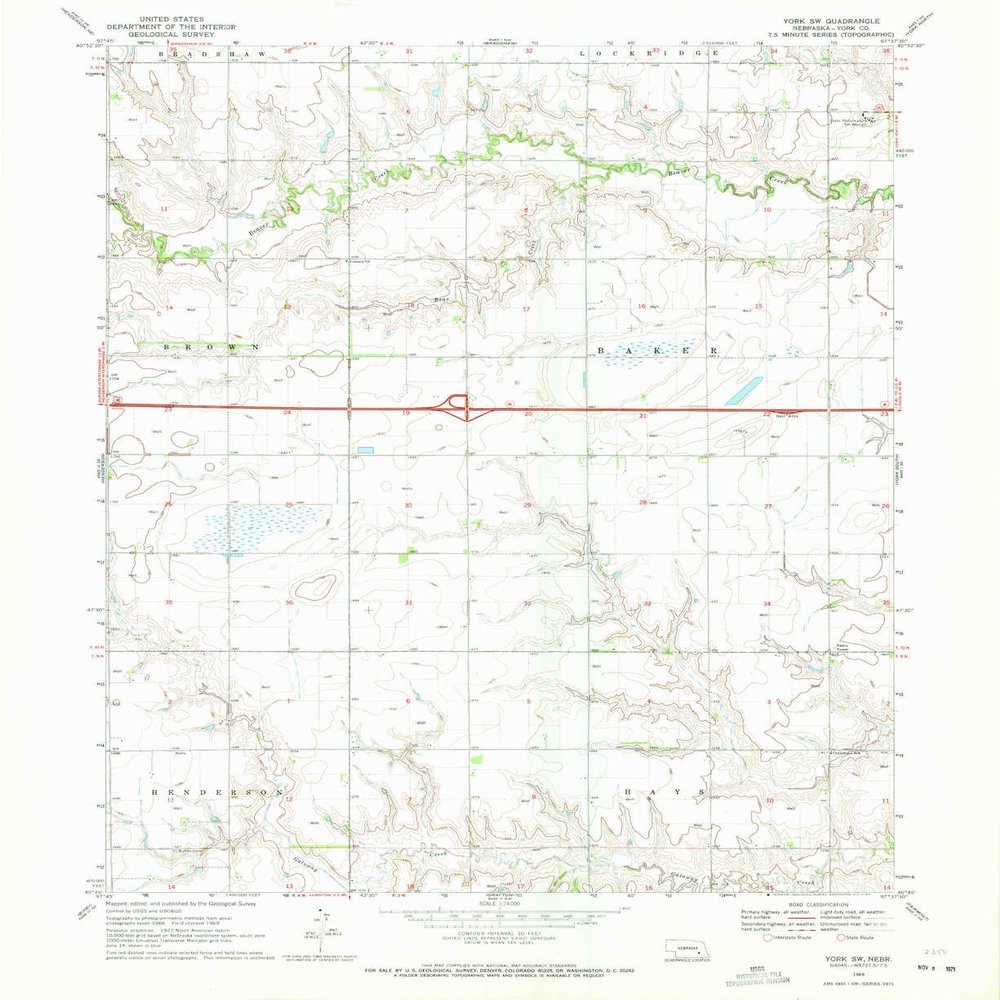 YellowMaps York SW NE topo map, 1:24000 Scale, 7.5 X 7.5 Minute, Historical, 1969, Updated 1971, 26.9 x 22 in - Polypropylene