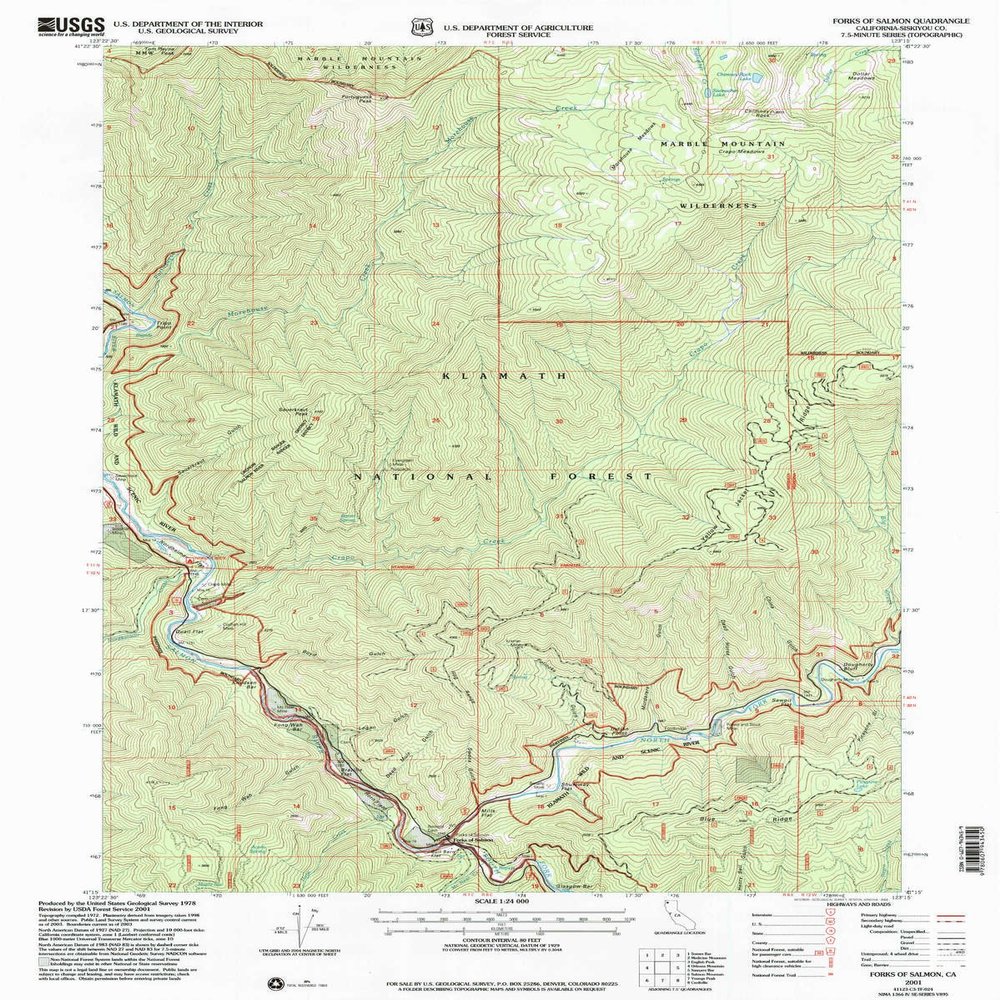 YellowMaps Forks of Salmon CA topo map, 1:24000 Scale, 7.5 X 7.5 Minute, Historical, 2001, Updated 2004, 26.8 x 21.4 in - Polypropylene