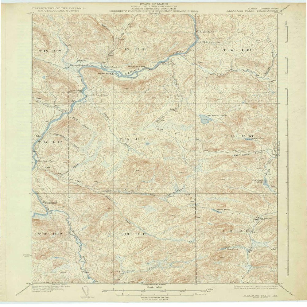 YellowMaps Allagash Falls ME topo map, 1:62500 Scale, 15 X 15 Minute, Historical, 1935, 19.9 x 15 in - Polypropylene
