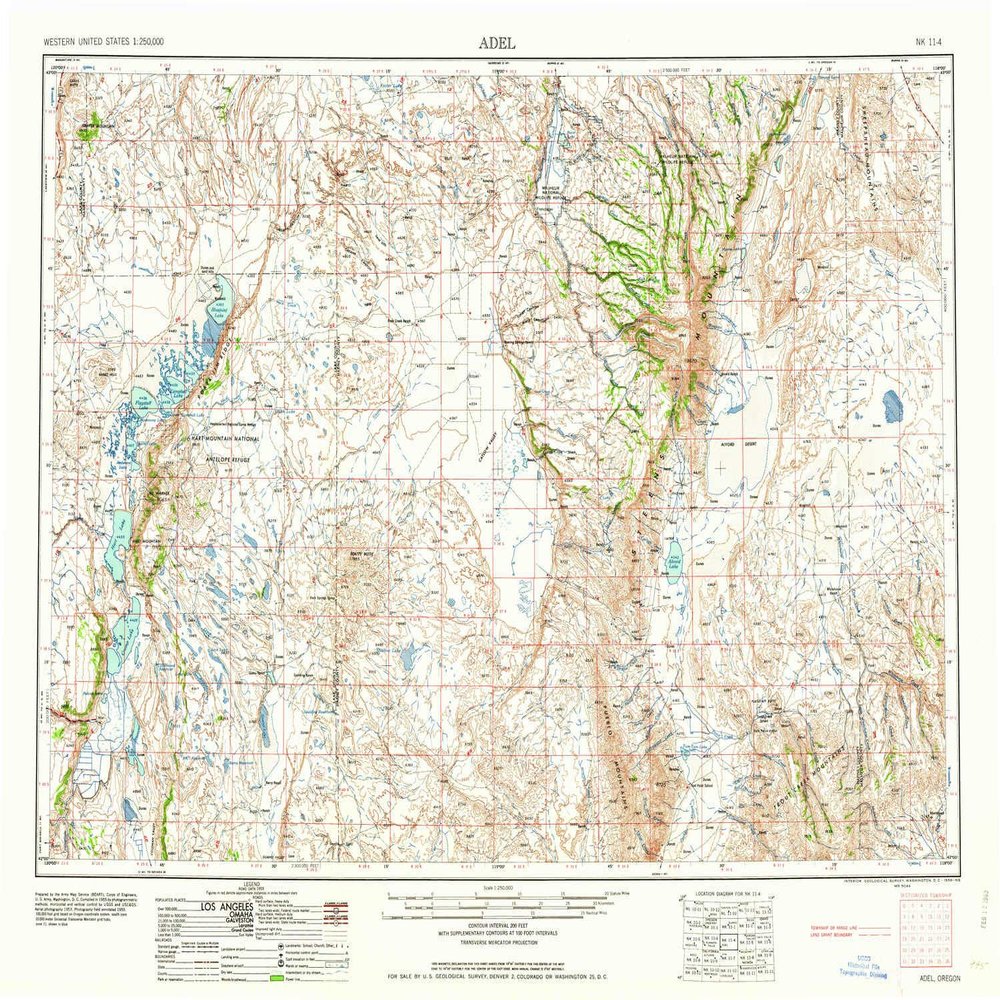 YellowMaps Adel OR topo map, 1:250000 Scale, 1 X 2 Degree, Historical, 1958, Updated 1958, 22.2 x 29.1 in - Tyvek