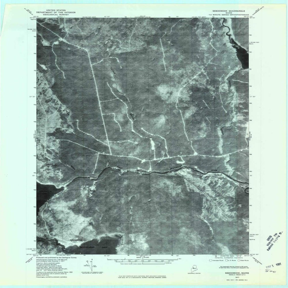 YellowMaps Seboomook ME topo map, 1:24000 Scale, 7.5 X 7.5 Minute, Historical, 1977, Updated 1981, 27.7 x 21.6 in - Polypropylene