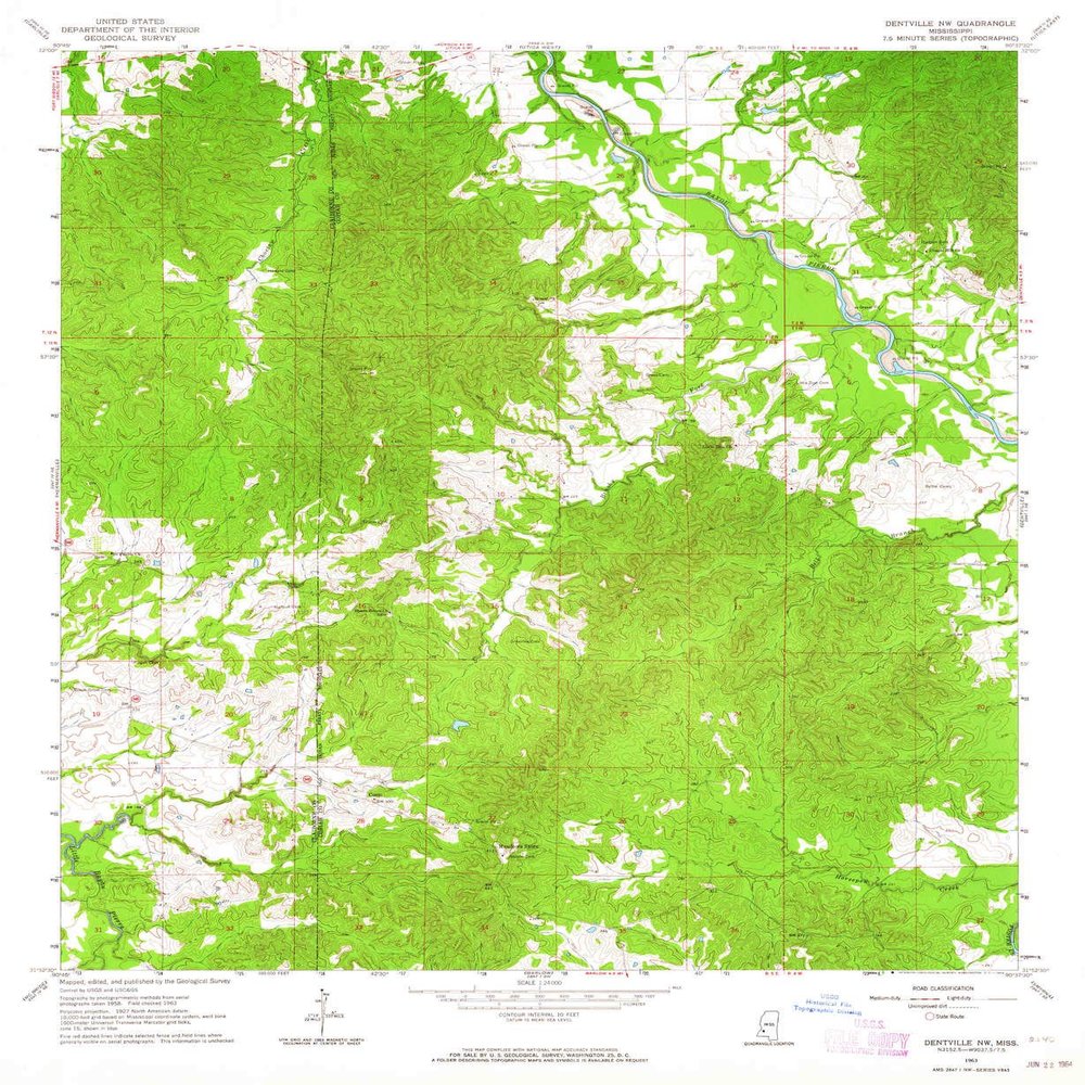 YellowMaps Dentville NW MS topo map, 1:24000 Scale, 7.5 X 7.5 Minute, Historical, 1963, Updated 1964, 26.8 x 22 in - Polypropylene