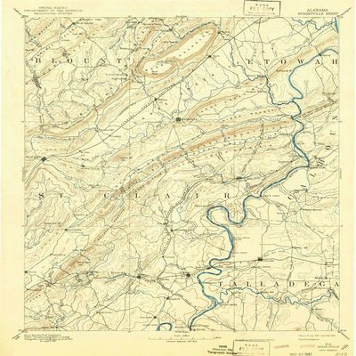 YellowMaps Springville AL topo map, 1:125000 Scale, 30 X 30 Minute, Historical, 1892, Updated 1942, 19.8 x 16.6 in - Polypropylene