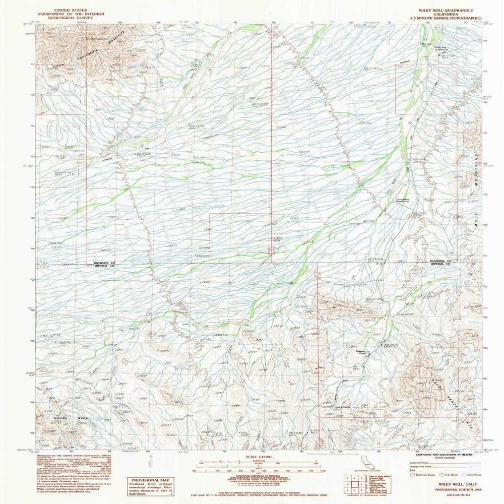 Wiley Well CA topo map, 1:24000 Scale, 7.5 X 7.5 Minute, Historical, 1983, Updated 1983, 26.9 x 21.5 in - Polypropylene
