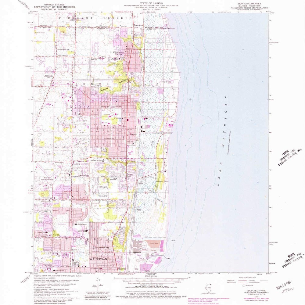 YellowMaps Zion IL topo map, 1:24000 Scale, 7.5 X 7.5 Minute, Historical, 1960, Updated 1981, 26.8 x 21.9 in - Polypropylene