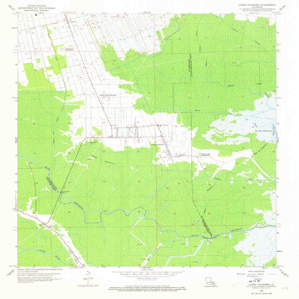 YellowMaps Lower Vacherie LA topo map, 1:24000 Scale, 7.5 X 7.5 Minute, Historical, 1962, Updated 1973, 26.9 x 22.9 in - Polypropylene