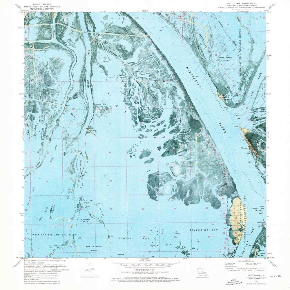 YellowMaps Pilottown LA topo map, 1:24000 Scale, 7.5 X 7.5 Minute, Historical, 1971, Updated 1974, 26.9 x 23.9 in - Polypropylene