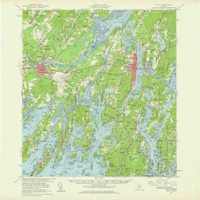 YellowMaps Bath ME topo map, 1:62500 Scale, 15 X 15 Minute, Historical, 1957, Updated 1960, 21 x 16.5 in - Tyvek