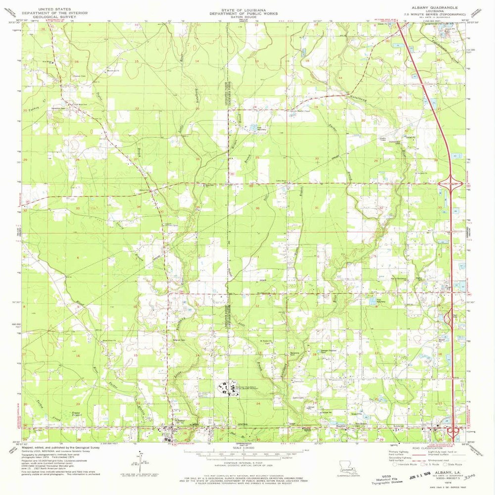 YellowMaps Albany LA topo map, 1:24000 Scale, 7.5 X 7.5 Minute, Historical, 1974, Updated 1978, 26.8 x 21.9 in - Polypropylene