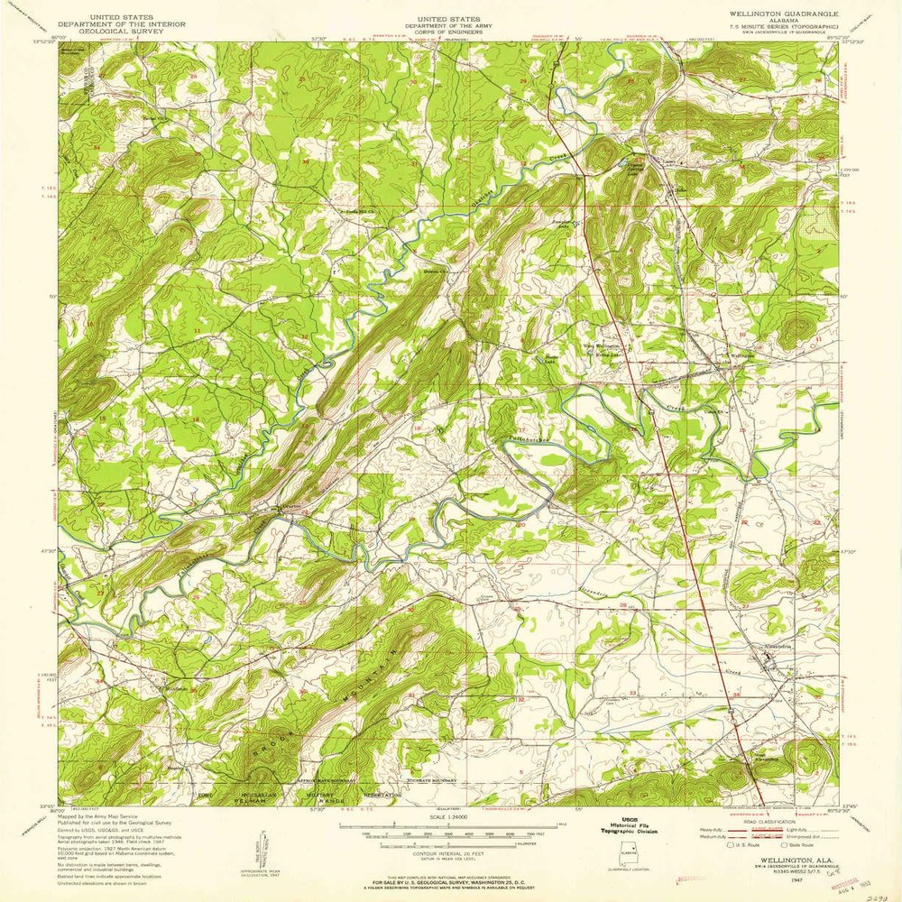 Wellington AL topo map, 1:24000 Scale, 7.5 X 7.5 Minute, Historical, 1947, Updated 1953, 26.8 x 21.9 in - Polypropylene