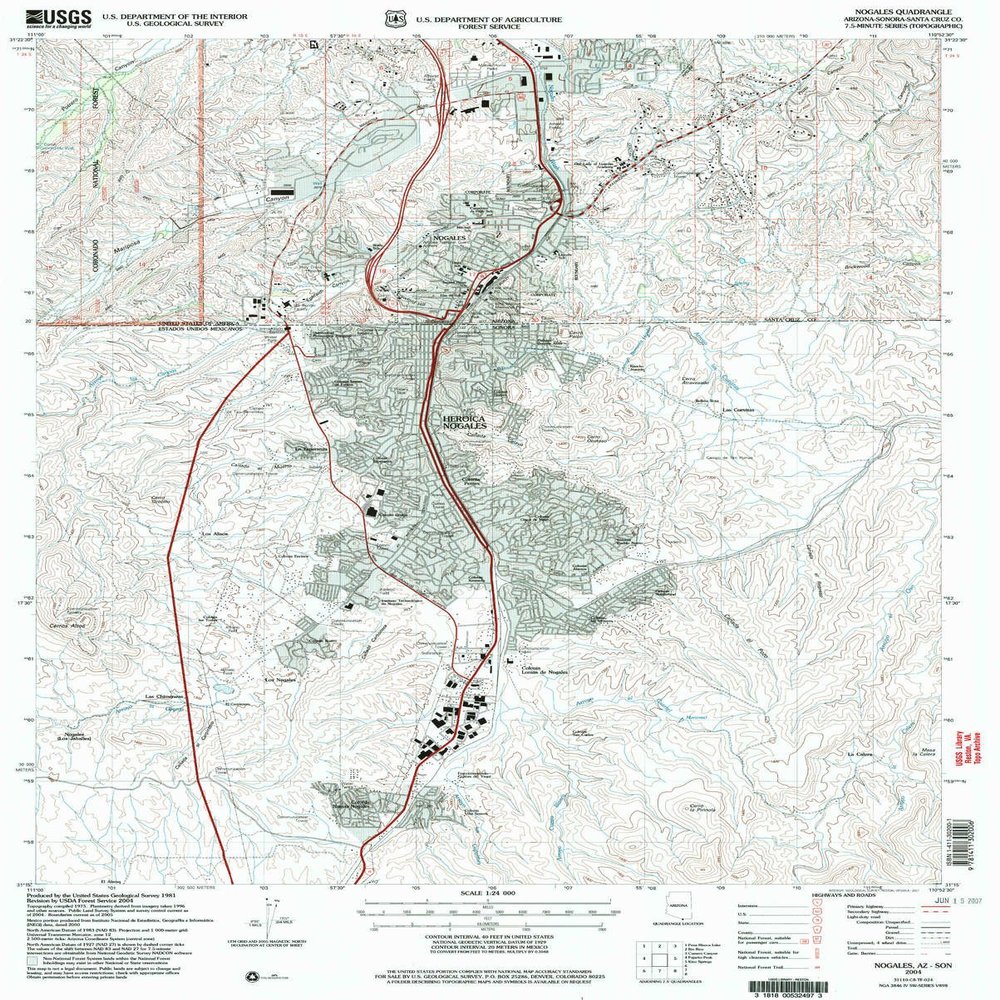YellowMaps Nogales AZ topo map, 1:24000 Scale, 7.5 X 7.5 Minute, Historical, 2004, Updated 2007, 26.9 x 21.6 in - Polypropylene