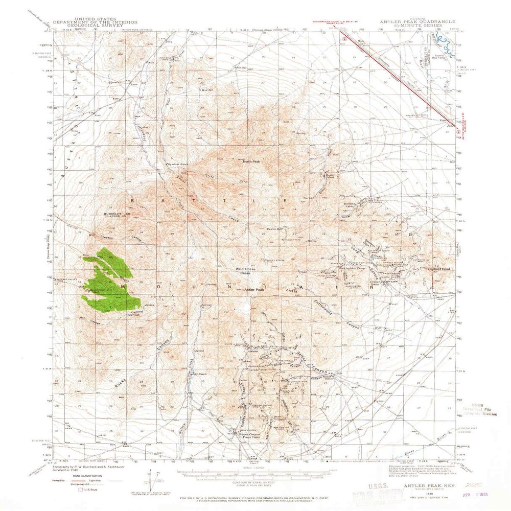YellowMaps Antler Peak NV topo map, 1:62500 Scale, 15 X 15 Minute, Historical, 1940, Updated 1965, 20.9 x 16.9 in - Tyvek