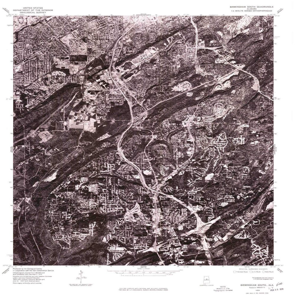YellowMaps Birmingham South AL topo map, 1:24000 Scale, 7.5 X 7.5 Minute, Historical, 1975, Updated 1977, 26.9 x 21.6 in - Polypropylene
