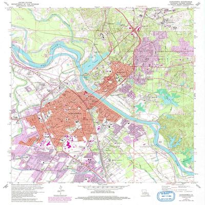YellowMaps Alexandria LA topo map, 1:24000 Scale, 7.5 X 7.5 Minute, Historical, 1972, Updated 1992, 26.8 x 22 in - Tyvek