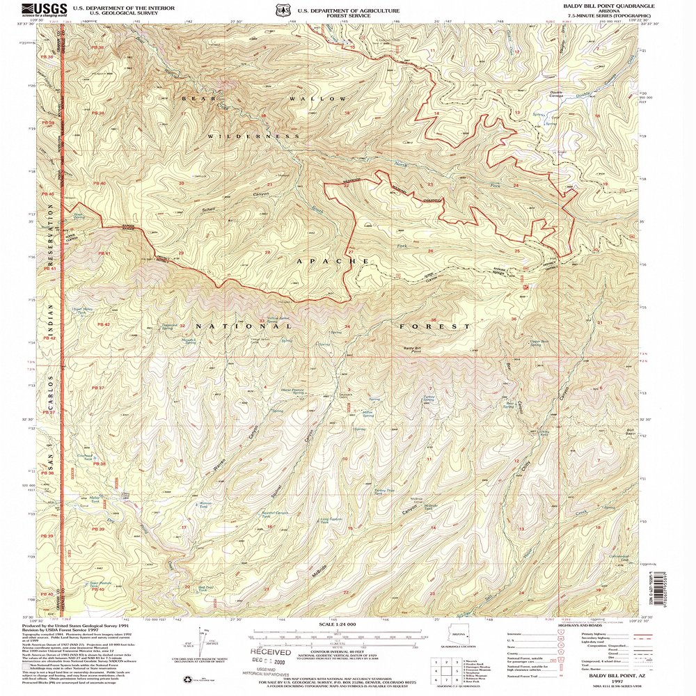 YellowMaps Baldy Bill Point AZ topo map, 1:24000 Scale, 7.5 X 7.5 Minute, Historical, 1997, Updated 2000, 26.7 x 22 in - Polypropylene