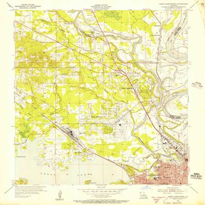 YellowMaps North Shreveport LA topo map, 1:24000 Scale, 7.5 X 7.5 Minute, Historical, 1955, Updated 1956, 26.8 x 22.9 in - Polypropylene