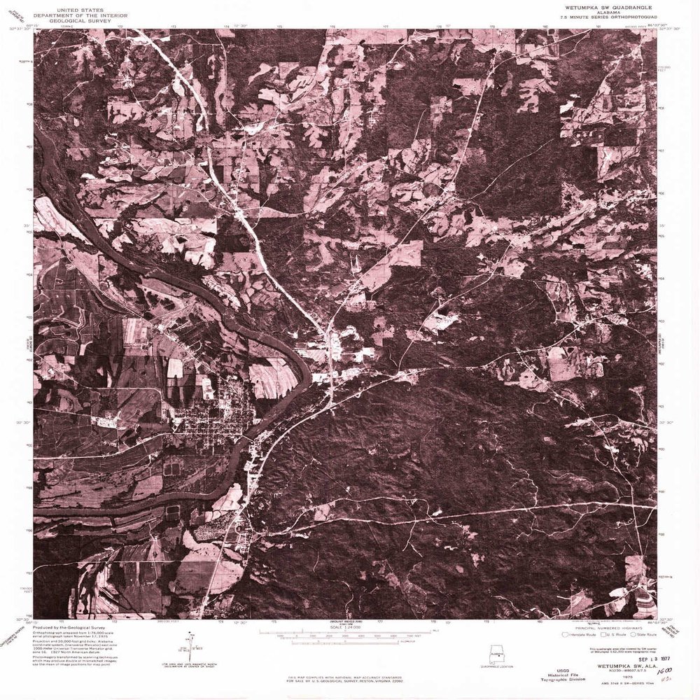 YellowMaps Wetumpka SW AL topo map, 1:24000 Scale, 7.5 X 7.5 Minute, Historical, 1975, Updated 1977, 27 x 21.6 in - Polypropylene