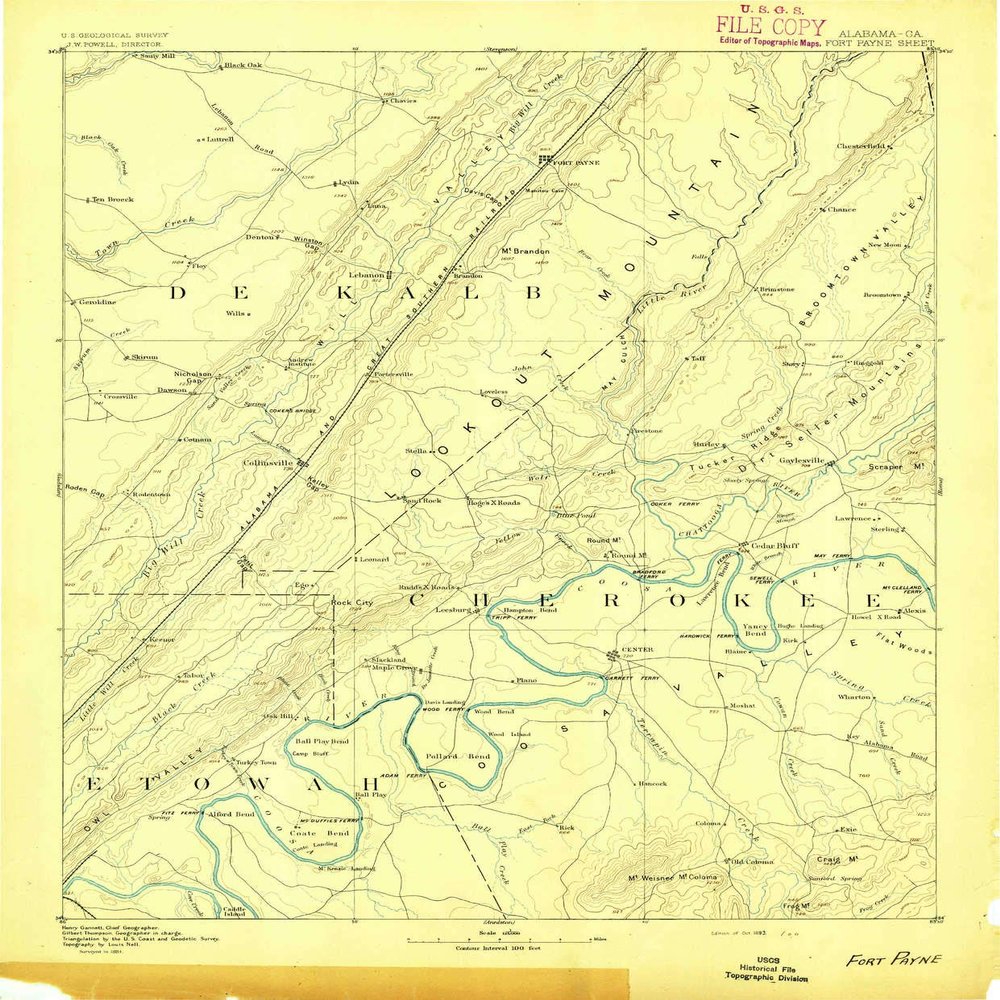 YellowMaps Fort Payne AL topo map, 1:125000 Scale, 30 X 30 Minute, Historical, 1893, 20.1 x 16.7 in - Polypropylene