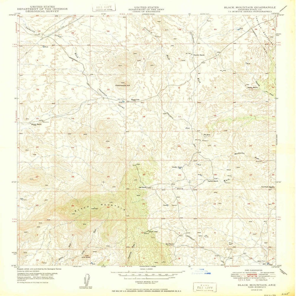 YellowMaps Black Mountain AZ topo map, 1:24000 Scale, 7.5 X 7.5 Minute, Historical, 1950, Updated 1950, 26.8 x 22 in - Polypropylene