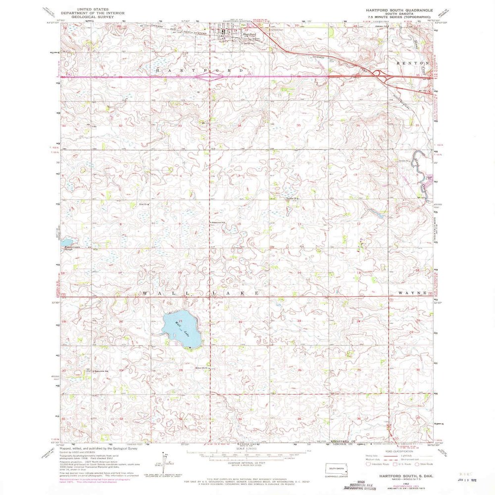 YellowMaps Hartford South SD topo map, 1:24000 Scale, 7.5 X 7.5 Minute, Historical, 1962, Updated 1972, 26.8 x 22 in - Polypropylene