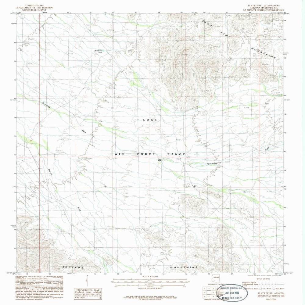 Platt Well AZ topo map, 1:24000 Scale, 7.5 X 7.5 Minute, Historical, 1986, Updated 1986, 26.7 x 22 in - Polypropylene